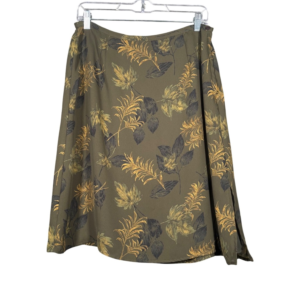 First Issue Liz Claiborne Womens Vintage Olive Green Leaf Print Midi Skirt 12